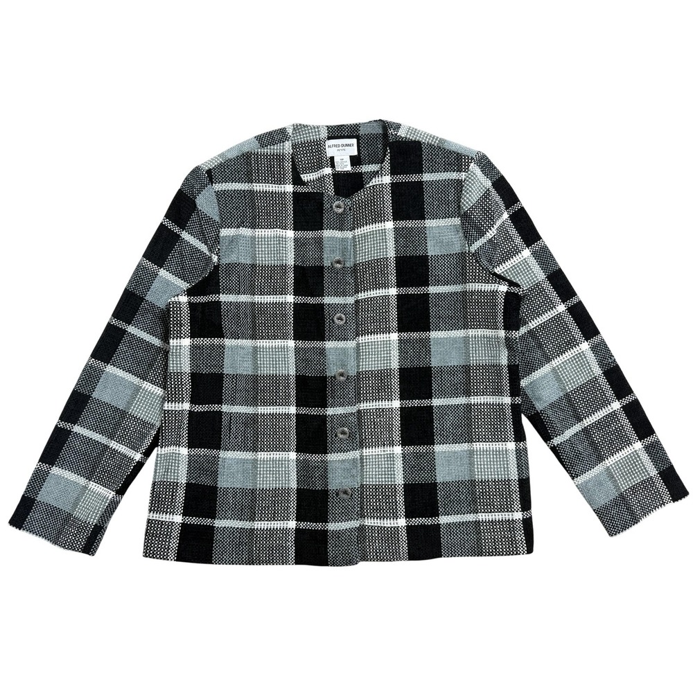 Alfred‎ Dunner Jacket Womens 18P Black Gray Plaid Button Front Lined Petite Knit